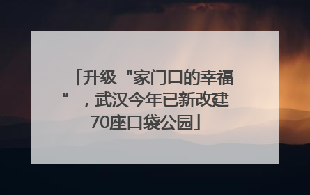 升级“家门口的幸福”，武汉今年已新改建70座口袋公园